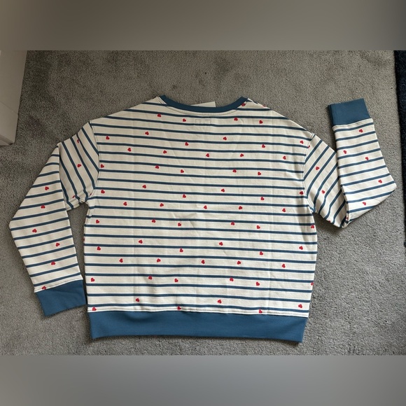 Pact Women’s Scattered Hearts Graphic Slouchy Sweatshirt Blue and Cream Large - Picture 6 of 6